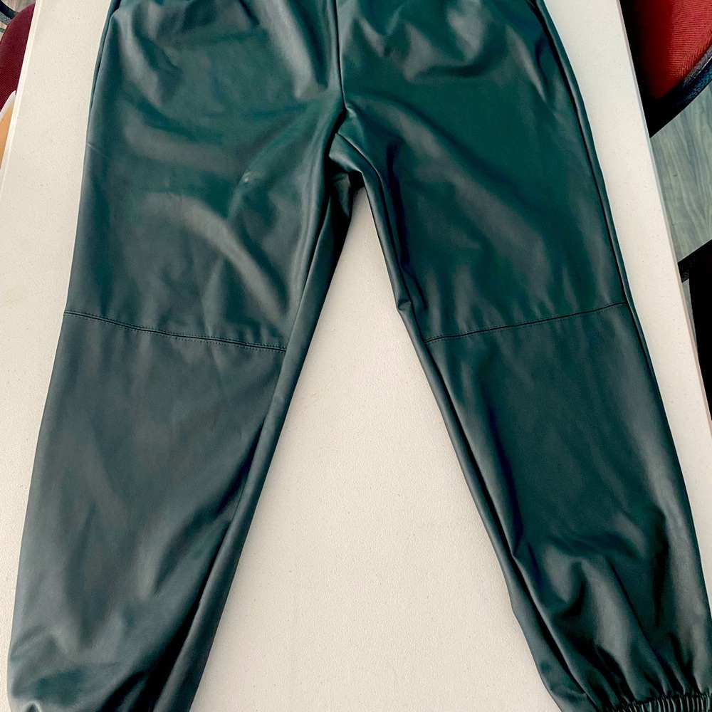 Ashley Stewart green leather faux pants